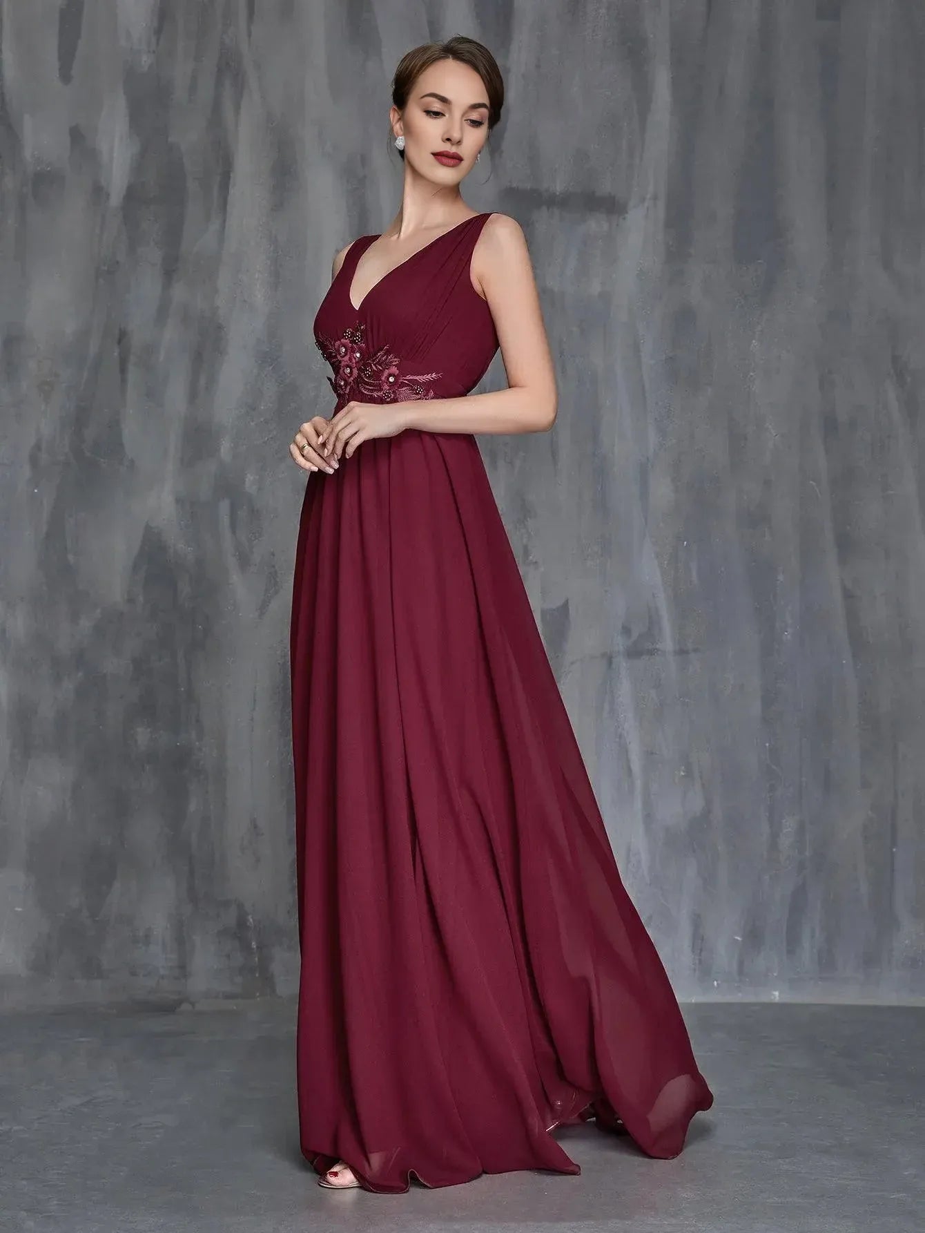 Fashion A-Line V Neck Sleeveless Zipper Up Sweep/Brush Train Prom Dress